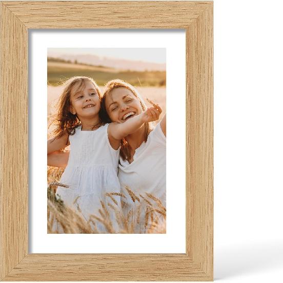 5x7 Picture Frame - 5 x 7 Photo Frame Made of Solid Oak Wood and Real Glass,Display Picture 4x6 with Mat or 5x7 Without Mat,5 by 7 Frames for Wall &