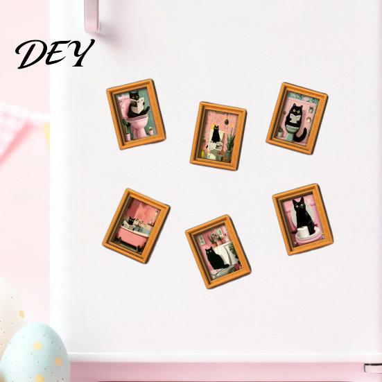 Brown Imitation Wood Frames Funny Wooden Fridge Magnets Frame, Retro Cute Cat Pattern Magnetic Refrigerator Decorative Photo Holders for Whiteboards