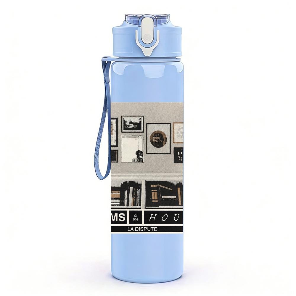 1PC Vintage Room Furniture Rectangular Print 750ml Colorful Plastic Sports Water Bottle Leakproof Pop Up Lid with Straw for Outdoor Work Home Use