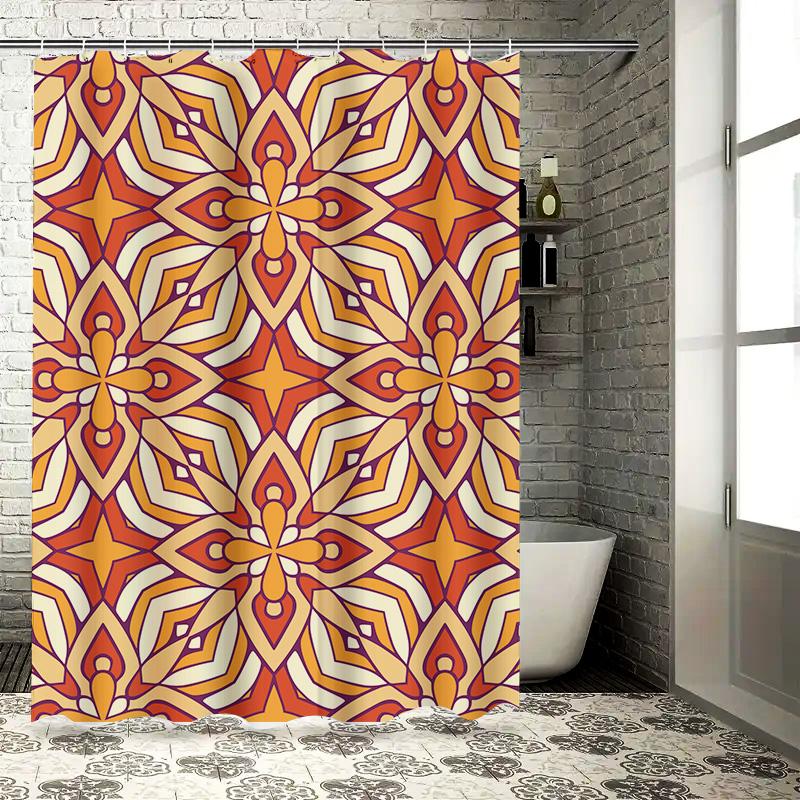 Exquisite Modern Geometric Shower Curtain Orange White Gold Black Waterproof Fabric for Bath Decoration Home Furnishing