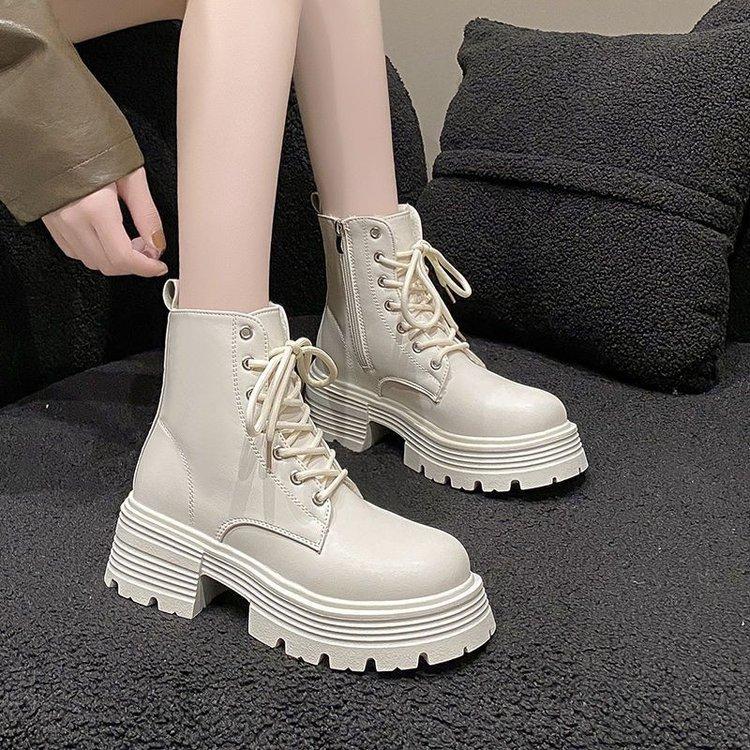 White British Lady Punk Boots Women Thick Soled Gothic Ankle Boots Lace Rock Riding Autumn Platform Shoes Warm Motorcycle Boots