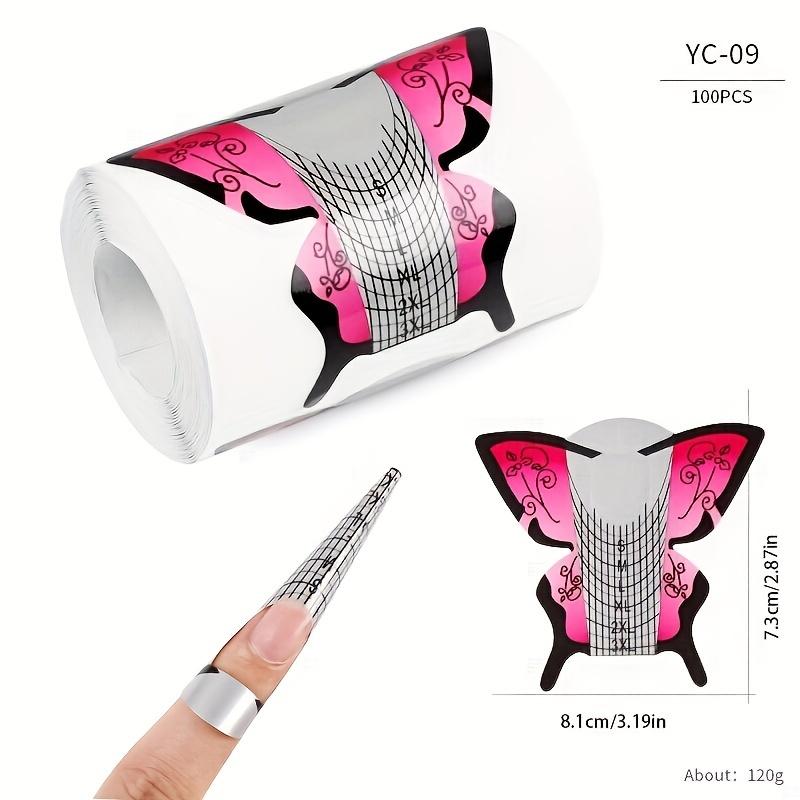 100 Pcs Polymer Gel Nail Extension Paper Forms, Butterfly Square Horseshoe Nail Guide Molds for Salon and Home Use