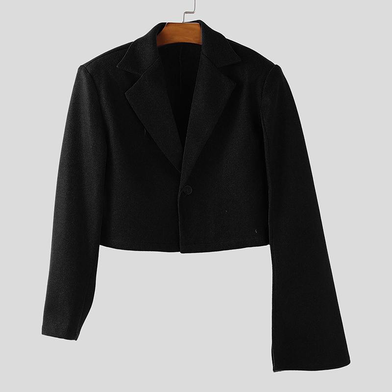 

INCERUN Autumn Men Lapel Layers Long Sleeve Woolen Short Blazer Casual Jackets S чёрный