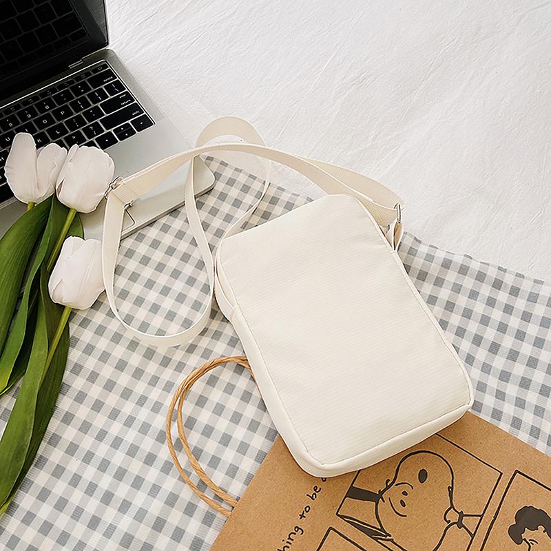 Simple Trendy Macaron Solid Color Shoulder Crossbody Canvas Bag Versatile  Zero Wallet Samll Square Phone Bags For Girls