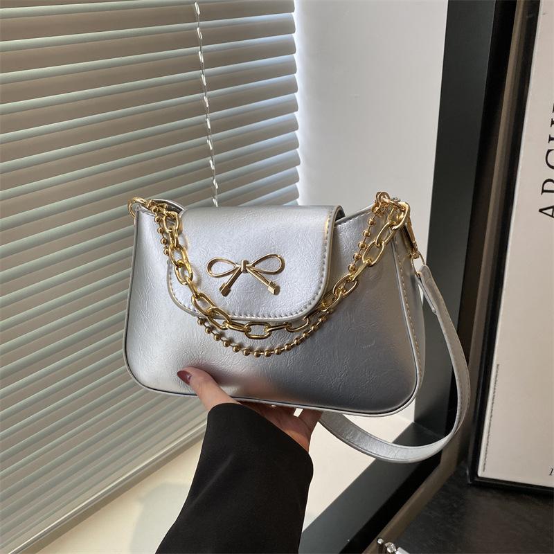 Korean Shoulder Chain Handbag 2025 Spring New Simple Versatile Bag Bow Decorative Messenger Bag