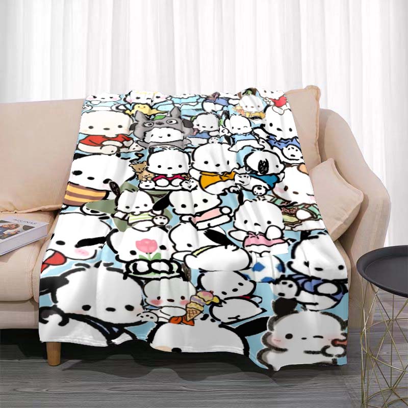 This Cute Pochacco-print Cartoon Blanket Is Made of Warm and Comfortable Flannel and Is Suitable for Bedrooms, Sofas, Beds,
