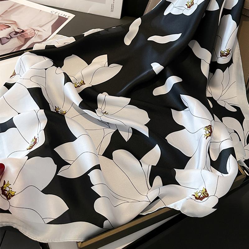 Neckerchief Female Luxury Square Scarf For Women Silk Feeling Shawl Satin Hijab Fashion Wraps Hair Bands Ribbon Headband Bandann