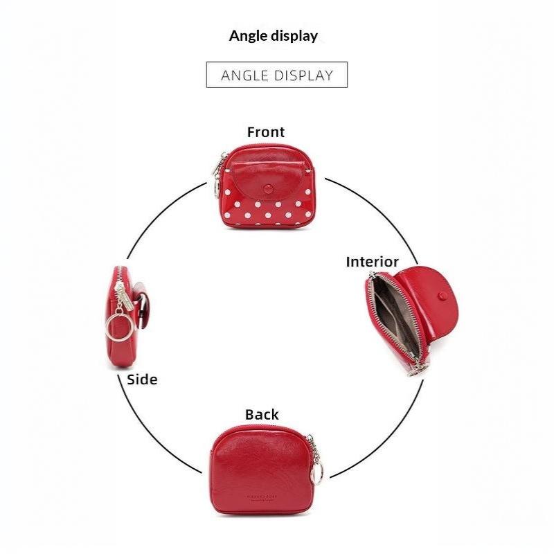 Polka Dot Portable Pu Leather Coin Purse Glossy Surface With Key Ring For Daily Shopping Travel