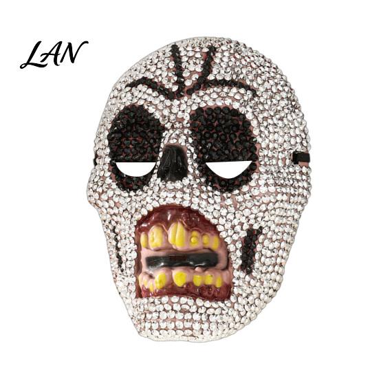 Sparkling Rhinestone Mask Halloween Skull Full Face Mask, Sparkly Masquerade Eye-catching Stage Prop for Party, Adjustable Strap Cosplay Women