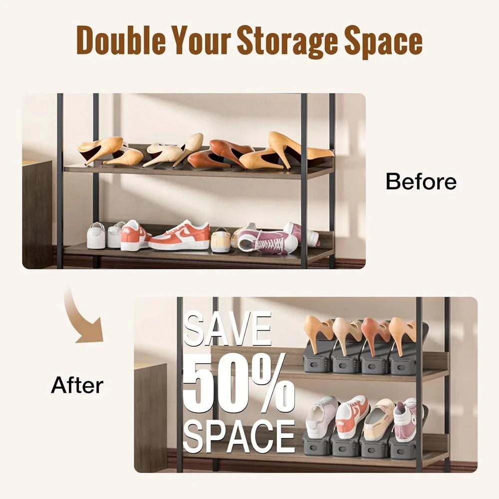 12Pcs Adjustable Shoe Organizer Shoe Support Rack, Space Saving Shoe-Shelf for Closet, Shoe Organizer Shoe Rack for Cabinet