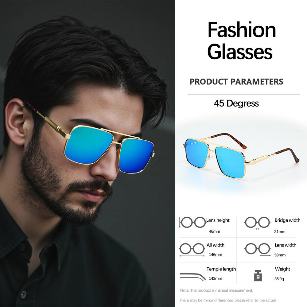 Square Frame Metal Double Beam Modern Sunglasses For Men Square Face Long Face Compatible Glasses Personalized Men Glasses