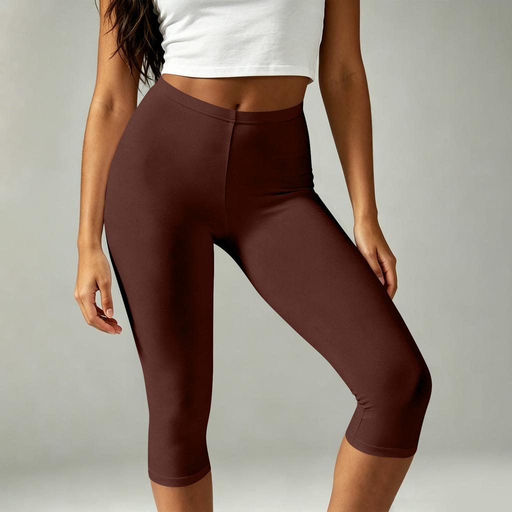 Women High Waist Capri Yoga Pants Without Pockets Stretchy Athletic Cropped Leggings for Workout Fitness Exercise