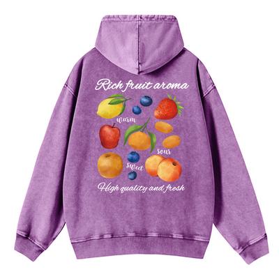 Übergroße Damen-Wasch-Hoodies mit Rich Fruit Aroma-Druck Streetwear Bequeme Kängurutasche Baumwoll-Pullover Kleidung