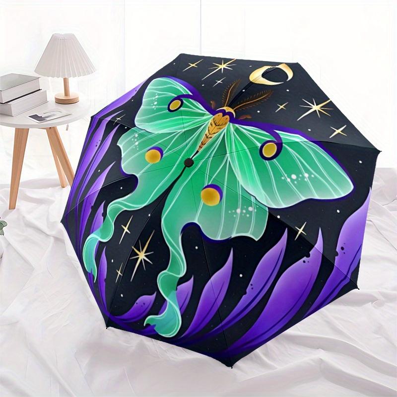 1pc Celestial Moth Print Automatic Open/close Folding Umbrella, Compact Portable Travel Umbrella, Perfect Birthday/Christmas, Cute Umbrella,