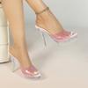 12.5CM Square Toe Crystal Slippers, Transparent Chunky Heel Non-slip, Sexy Wedding Nightclub Model Shoes LFD-19876-A79