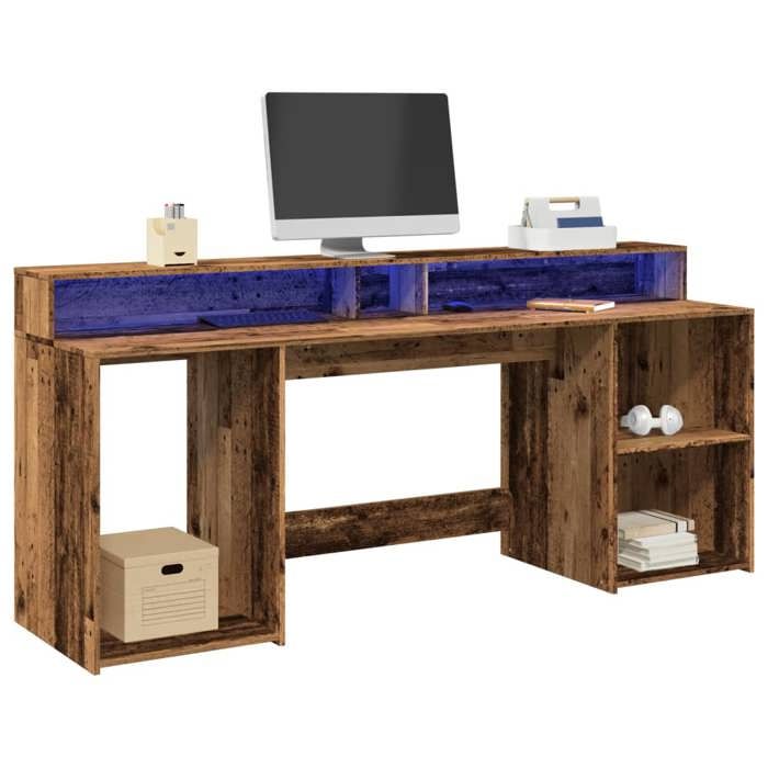 VidaXL Desk with LED Lights Old Wood Engineered Wood, Writing Desk, Computer Desk, Home Office Desk, 3309445