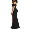 Independent Station European and American Foreign Trade Evening Dress Women's Banquet Temperament Low Chest One Word Shoulder High Split Sexy High-end