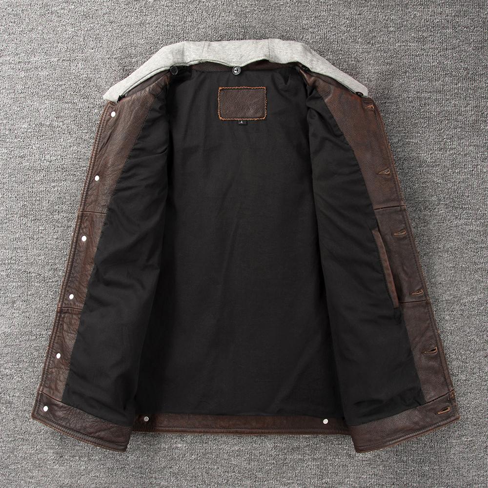 Motorcycle Vest Hood Genuine Cow Men Leather Sleeveless Jacket Biker Riding Vests Men's Genuine Leather Waistcoat Spring