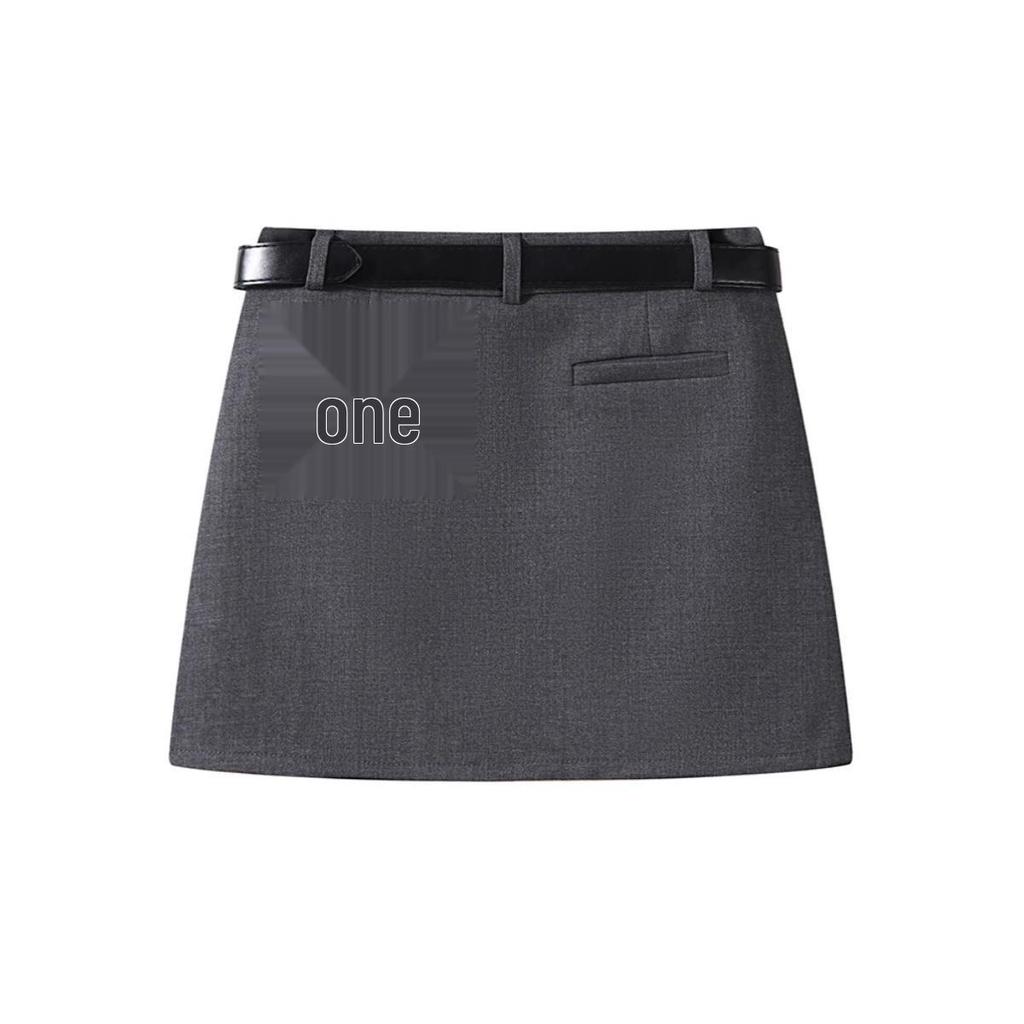 Women's High Waist Gray Half Skirt - 2026 Autumn College Style Slimming, Hip Hugging Petite Short Skirt