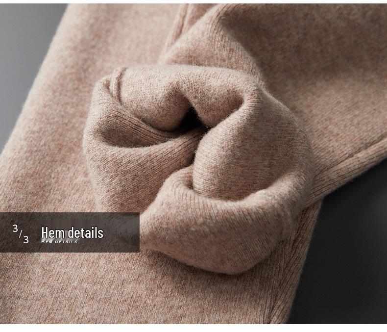 Men's Cashmere Trousers: Versatile, Four-Way Stretch, Trendy Loose Fit, Split Hem, Solid Color for Autumn and Winter.