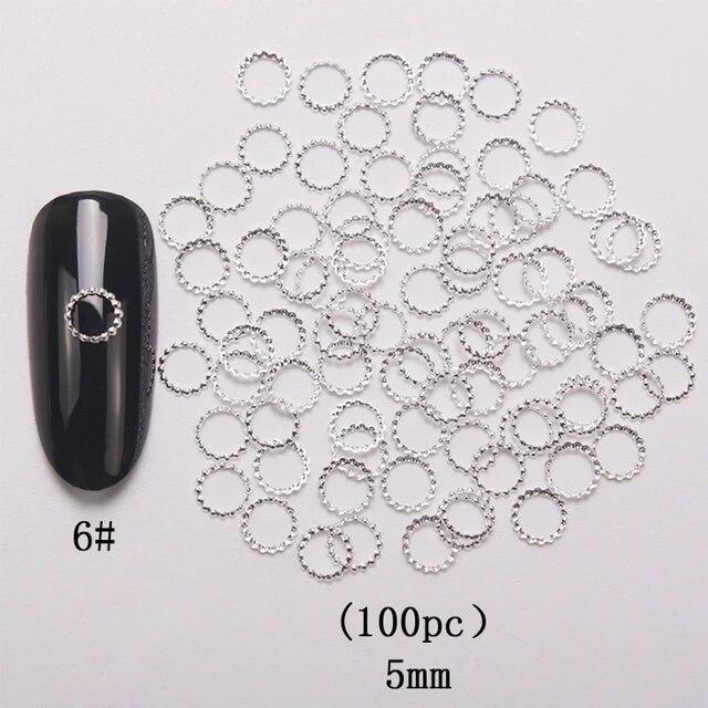 

100 шт. Новый 3d дизайн ногтей в стиле арт-деко, серебряный мини-японский золотой сплав, полые заклепки, аппаратные средства, каваи, круг для ногтей армия зеленый