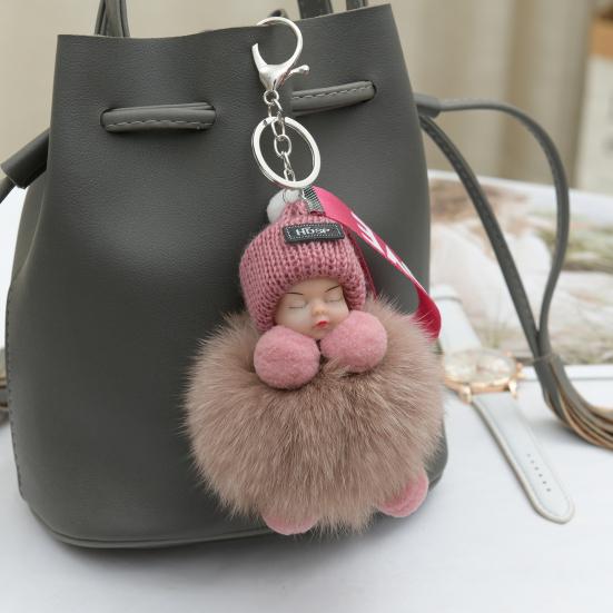 Brelocuri de Păpușă Pufoase Bebeluș Adormit Pălărie Tricotată Multicoloră Purtată Breloc pentru Bebeluș pentru Femei