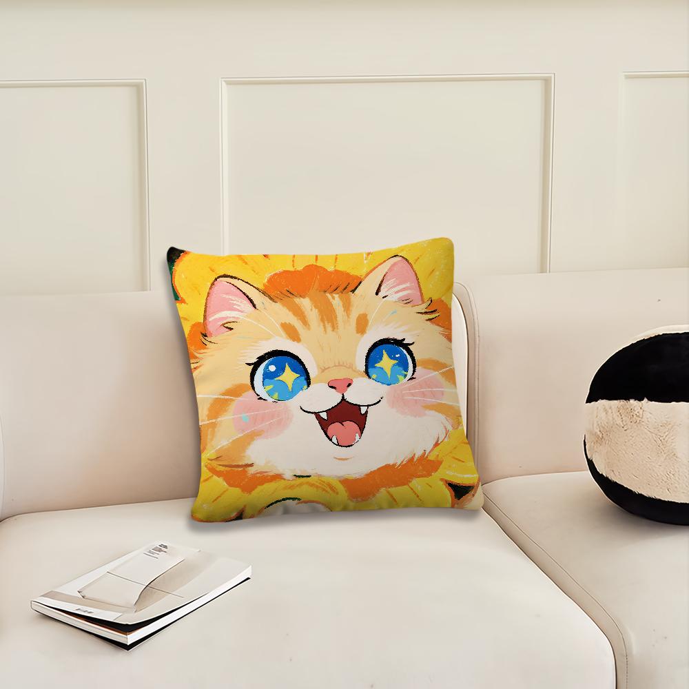 Cartoon Flowers Cat Cute Cushion Cover Pillow Cover Decoration Room Home Sofa Living Office Car Nordic Simplicity