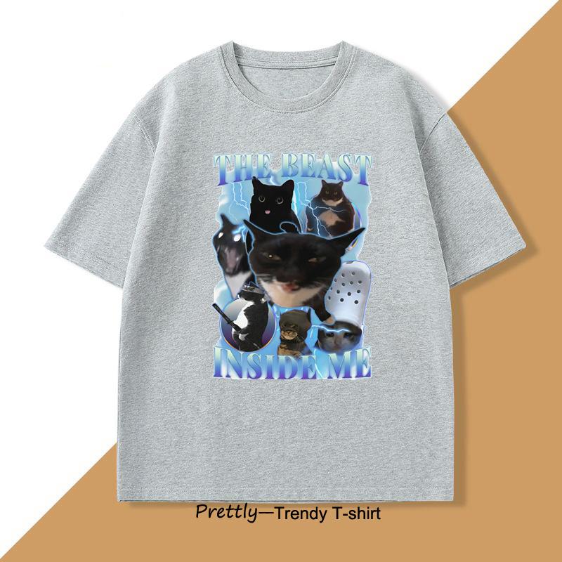 The Beast Inside Me 90s Vintage Funny Cat Meme T Shirt Women Men Cats Lover T-Shirt Goofy Cats Cotton Short Sleeve Men's