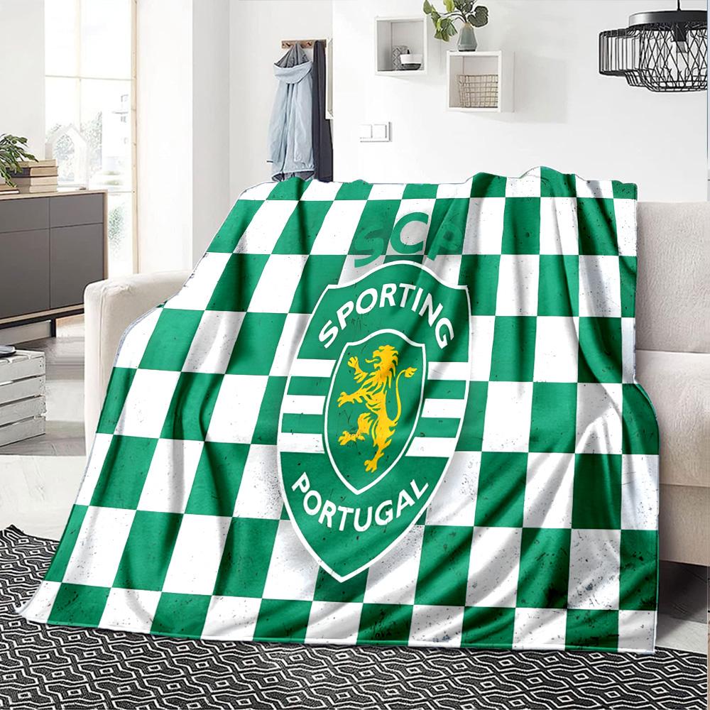 Sporting football Crest Flannel Blanket, Soft Polyester, Modern Design, All-Season for Camping, Travel, Gifts for holidays or birthdays