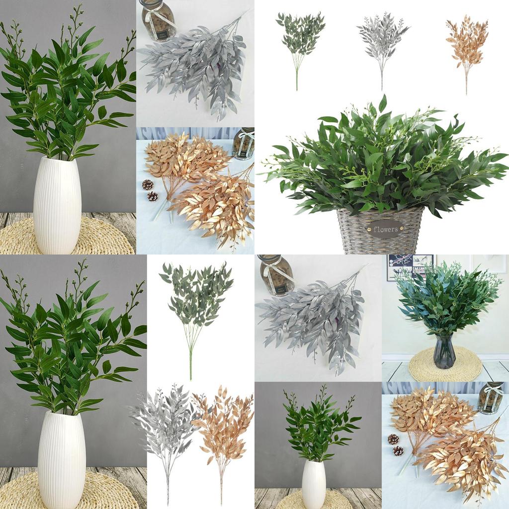 Elegant Gold Silver Green 55cm Fake Willow Leaf Eucalyptus For Home Decoration