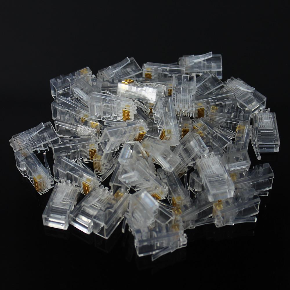 20/50/100PCS RJ45 Ethernet Connector Cables Module Plug Network RJ-45 Lan Crystal Heads Cat5 Cat5e Gold Plated Network Cable