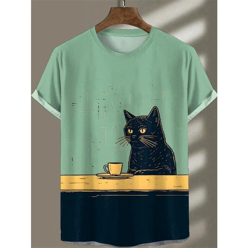 3D Printed 2025 New Men's T-shirt Cartoon Warrior Cat Art Short Sleeved Round Neck T-shirt Casual Street Top