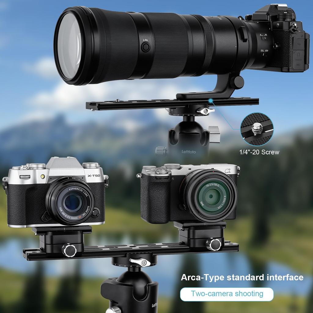 Leftfoto 280mm Metal Dovetail Slide Rail Type Quick Release Plate with Cold Shoe Pad for DSLR Camera Tripod Ball Heads Arca-Swiss & Anti-Slip