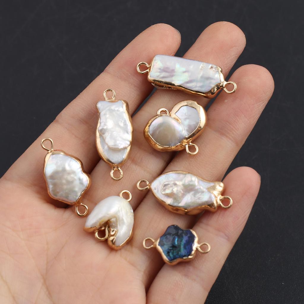 1Pc, Baroque Mother of Pearl Connector Charm, Golden Plated Findings For Diy Jewelry Making, Bracelet Necklace Earrings Boho Wedding Craft Supplies