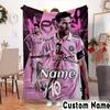 Custom Name Lionel Messi Poster Art Throws Blanket Flannel Blankets for Couch Bed Gifts for Men Women Picnic Blanket Christmas Fan Gifts