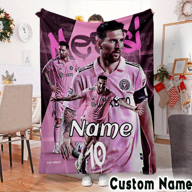 Custom Name Lionel Messi Poster Art Throws Blanket Flannel Blankets for Couch Bed Gifts for Men Women Picnic Blanket Christmas Fan Gifts