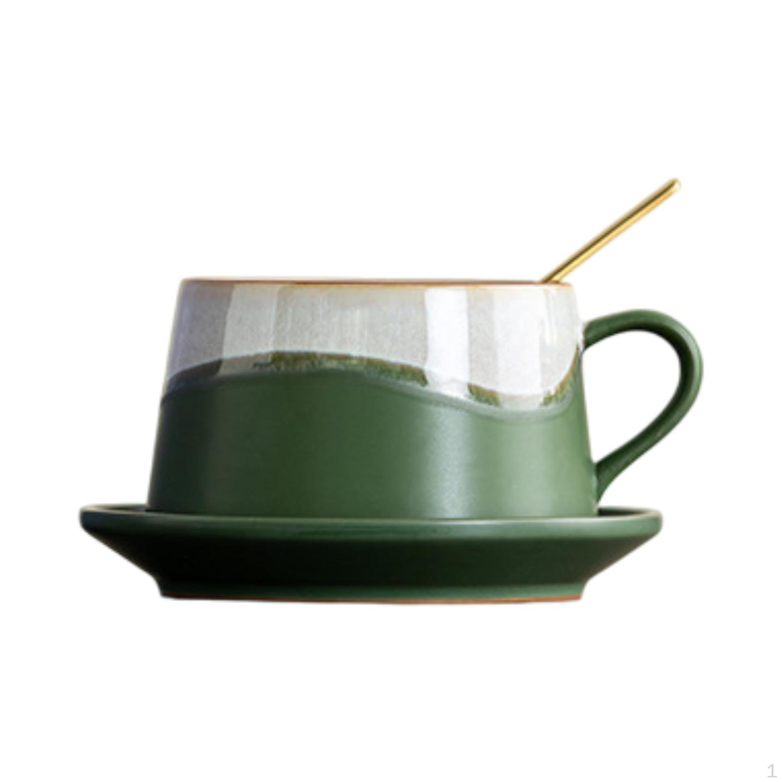 

Керамическая кофейная керамическая чашка Tochaillo измененная стеклянная посуда ручной работы украшение дома с ложкой White Green