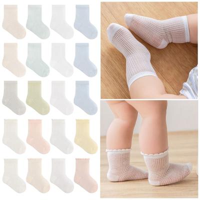 4 Pairs Combed Cotton Newborn Socks Thin Summer Socks New Mid-calf Socks  Birthday Gifts