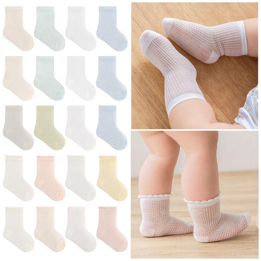 4 Pairs Combed Cotton Newborn Socks Thin Summer Socks New Mid-calf Socks Birthday Gifts