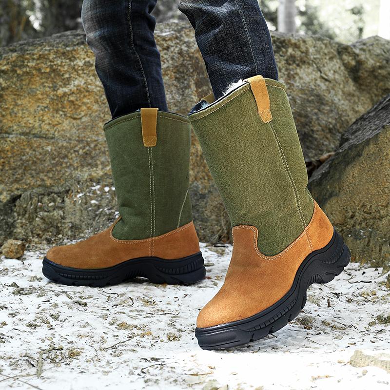 Comfortable Non-slip Male Outdoor Boots Genuine Leather High Top Shoes Platform Men Snow Boots Plush Warm Winter Footwear Luxury