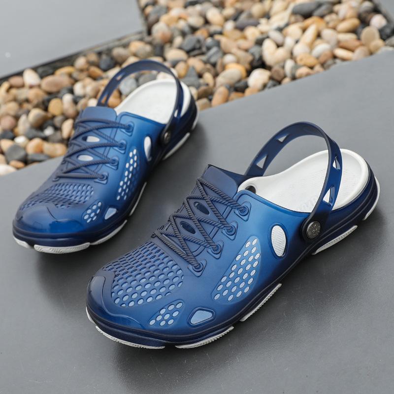 Men's Slippers Summer and Autumn Jelly Shoes Breathable Beach Cool Slippers Light and Non-slip Large Size Men's Translucent Hole Shoes