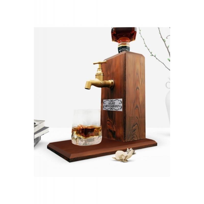 Cheap Natural Wooden Whiskey Stand With Tap For Restaurants Walnut