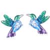 Colorful Hummingbirds with Blue Crystals Silver Stud Earrings