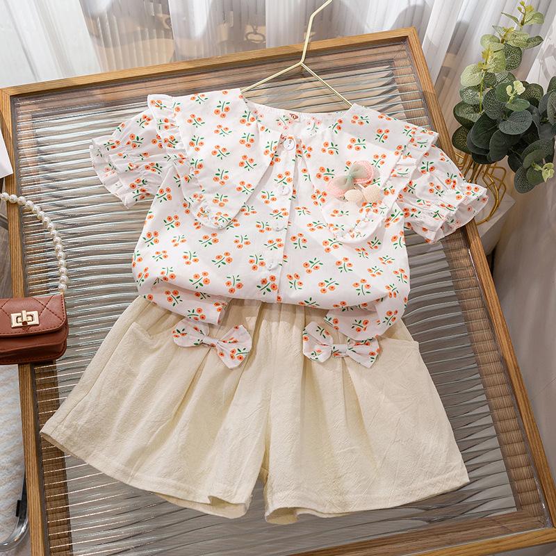 Girls Summer Floral Short Sleeve Tops And Shorts Set Cute Baby Two Piece Outfit Casual Beach Wear