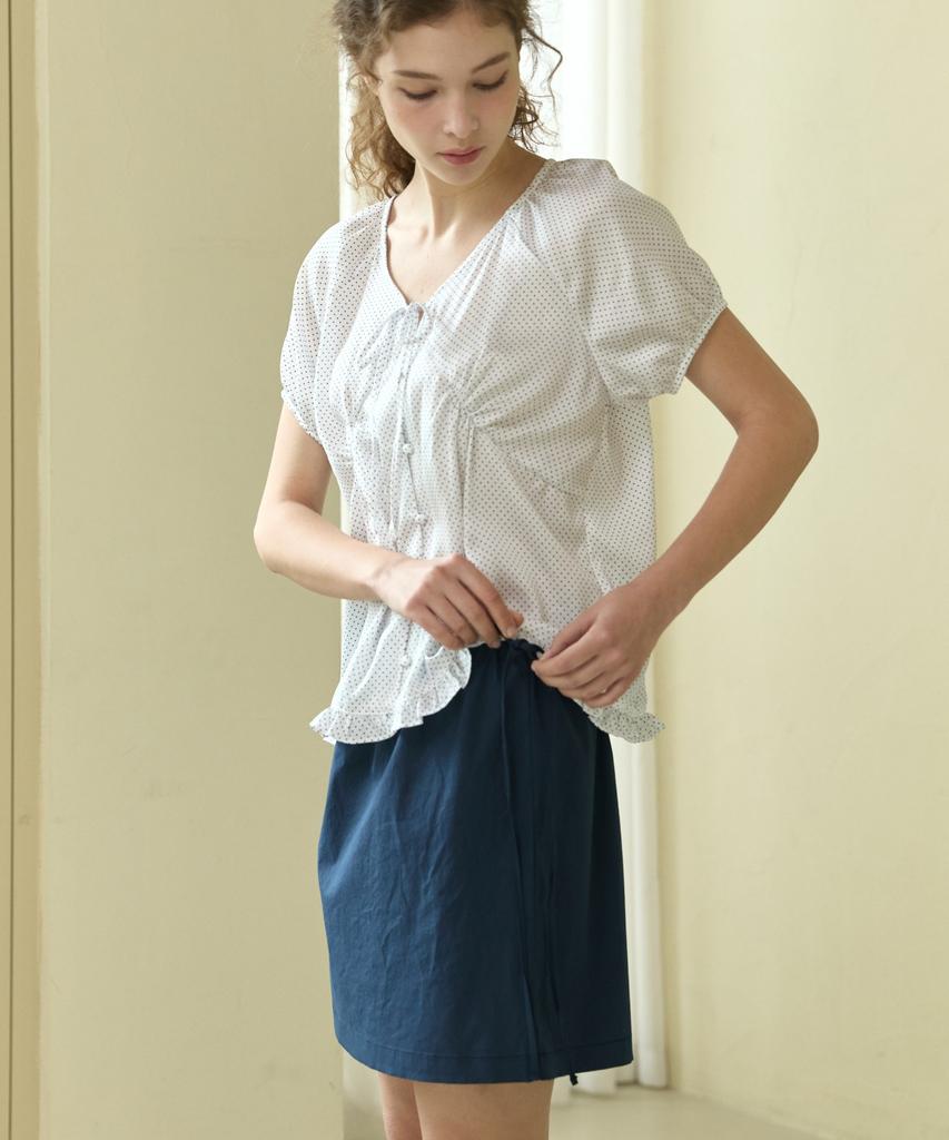 Wioi Cotton Ribbon Midi Skirt_Navy