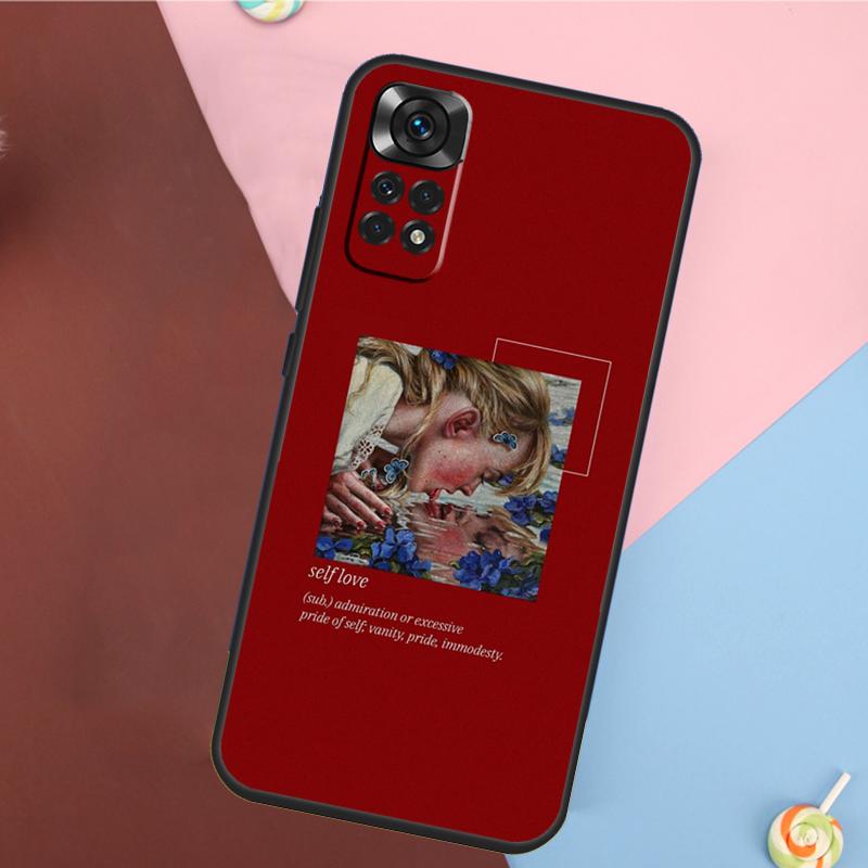 Red Aesthetics Doodles Art Cover For Xiaomi Redmi Note 14 13 12 9 10 11 Pro 9S 10S 11S 12S Redmi 14C 10C 12C 13C Case