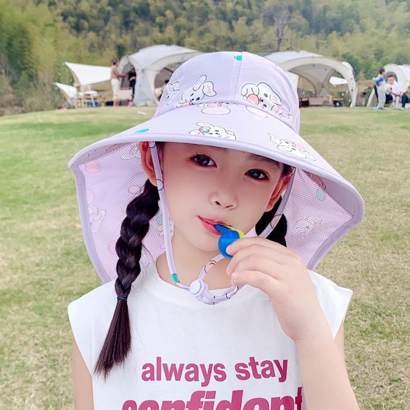 Children's Sun Hat Summer Cartoon Cute Boys and Girls Outdoor Sun Protection Sun Hat Big Brim Shawl Bucket Hat