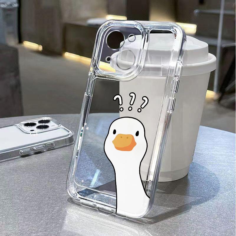Süße Frage-Ente Handyhülle für iPhone 17 Air 16 15 14 13 12 11 Pro Max Plus Mini Xs X 8 7 Weiche Transparente Hülle Fundas