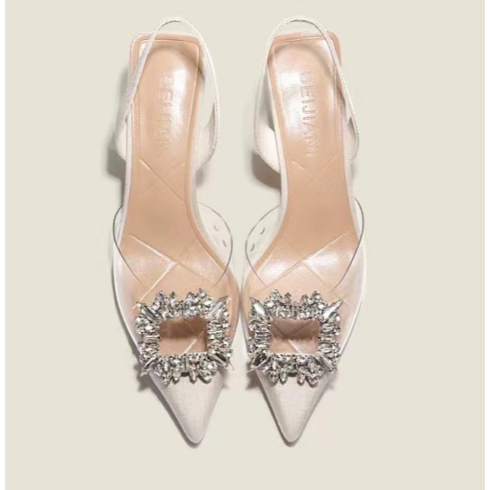 Frühling und Herbst Mode Neue Sexy Bankett Bequeme Kristall Transparente Einfarbig Spitzschuh Damen High Heels Pumps