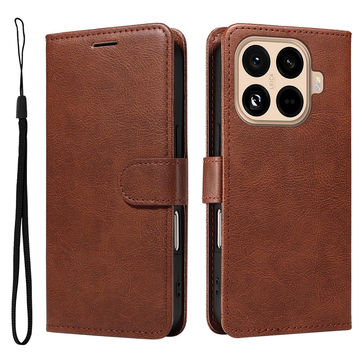 

For Xiaomi 15T Pro Leather Wallet Case with Strap Solid Color Phone Stand Cover